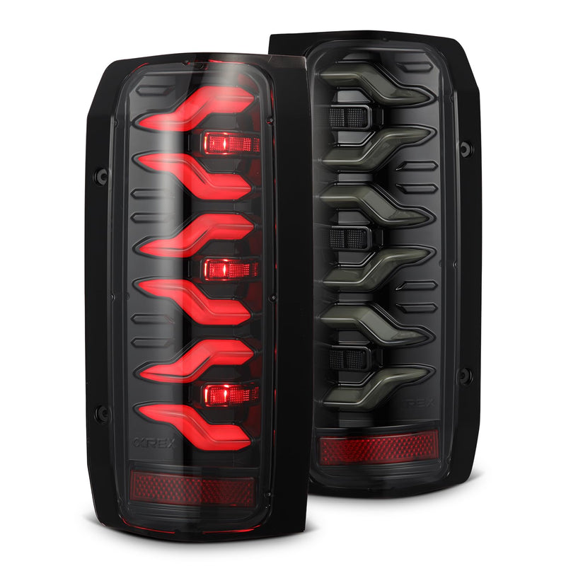 AlphaRex 87-96 Ford Bronco/F-150 Luxx-Series LED Tail Lights - Black Red