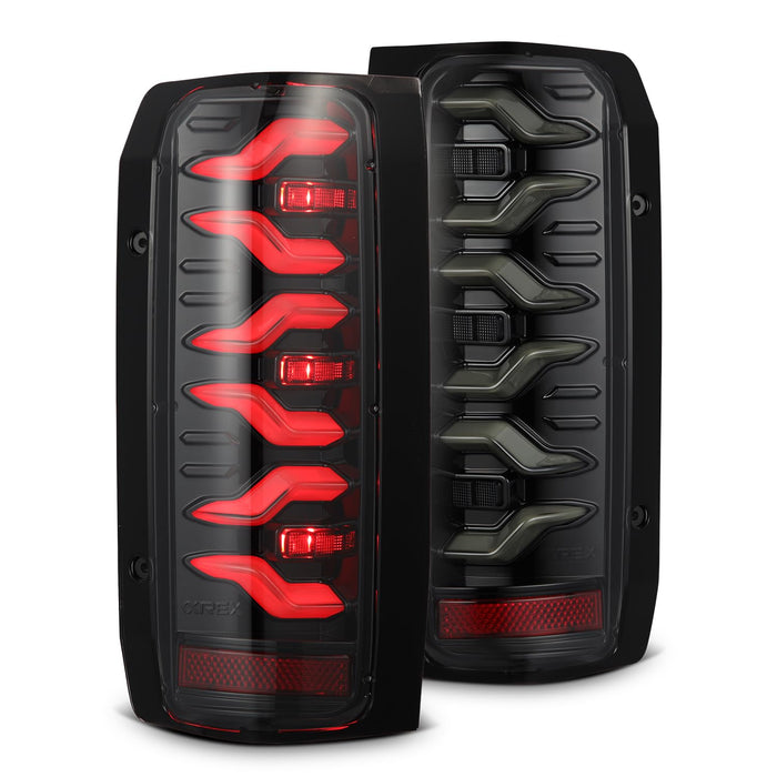 AlphaRex 87-96 Ford Bronco/F-150 Luxx-Series LED Tail Lights - Black Red