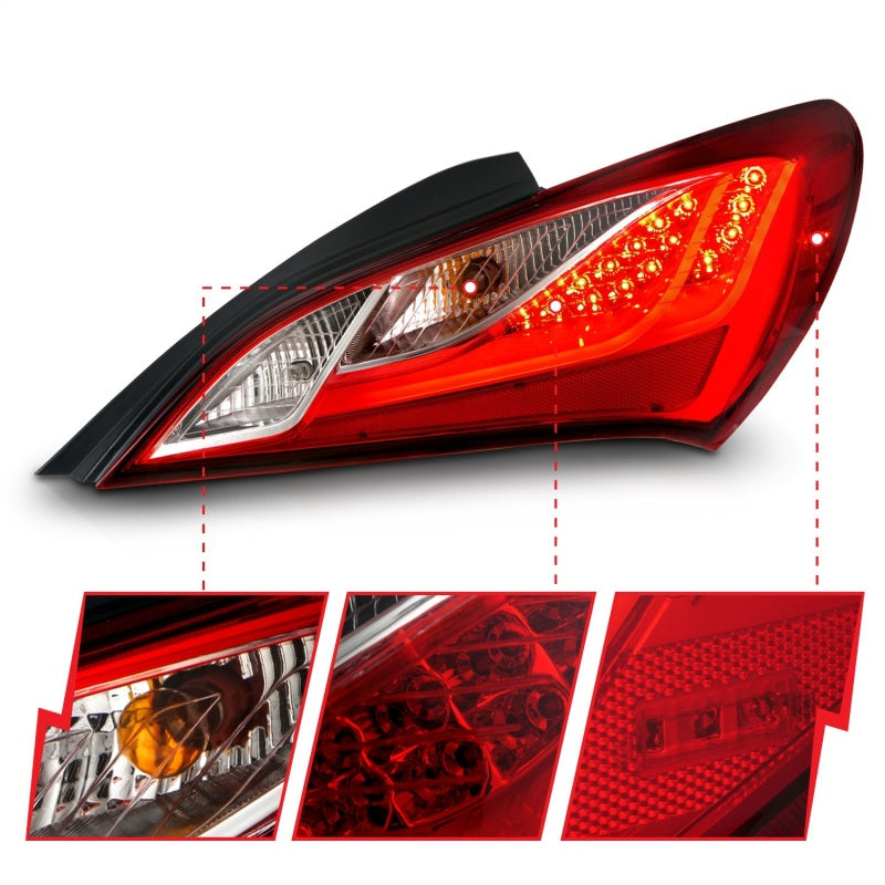 ANZO 2010-2013 Hyundai Genesis LED Taillights Red/Clear