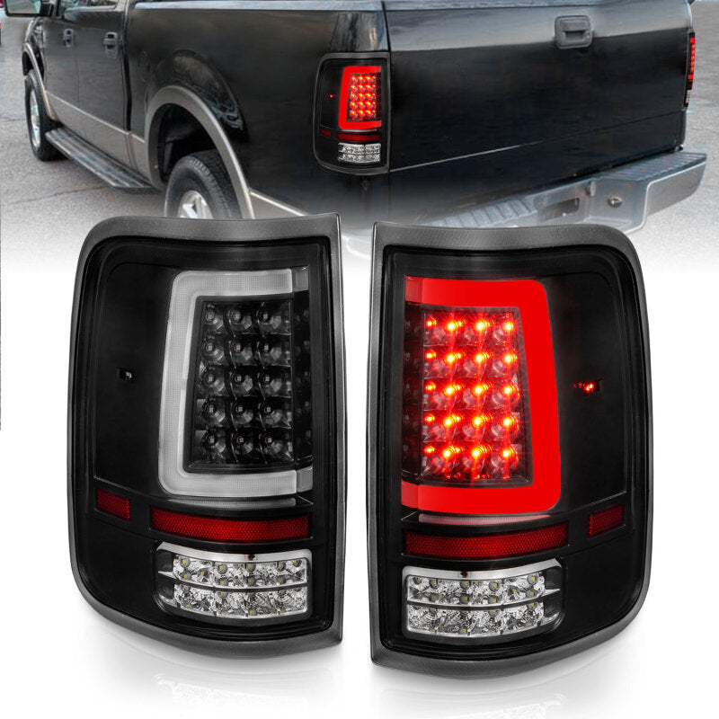 ANZO 2004-2006 Ford F-150 LED Tail Lights w/ Light Bar Black Housing Clear Lens