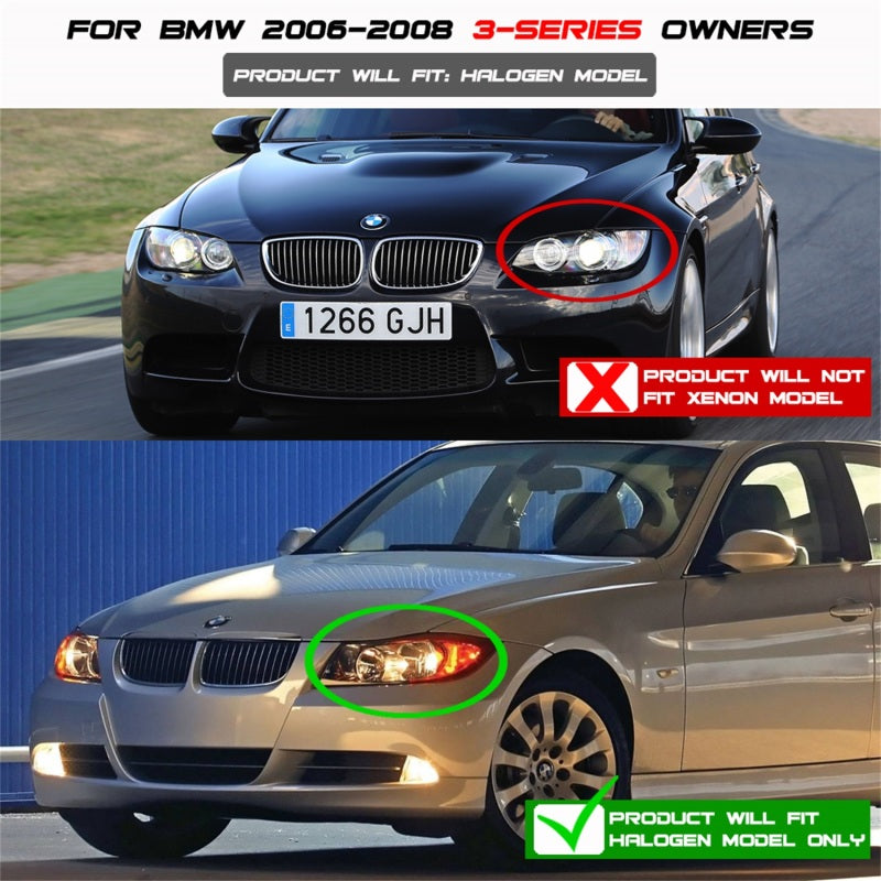 Spyder BMW E90 3-Series 06-08 Projector LED Halo Amber Reflctr Rplc Bulb Chrm PRO-YD-BMWE9005-AM-C