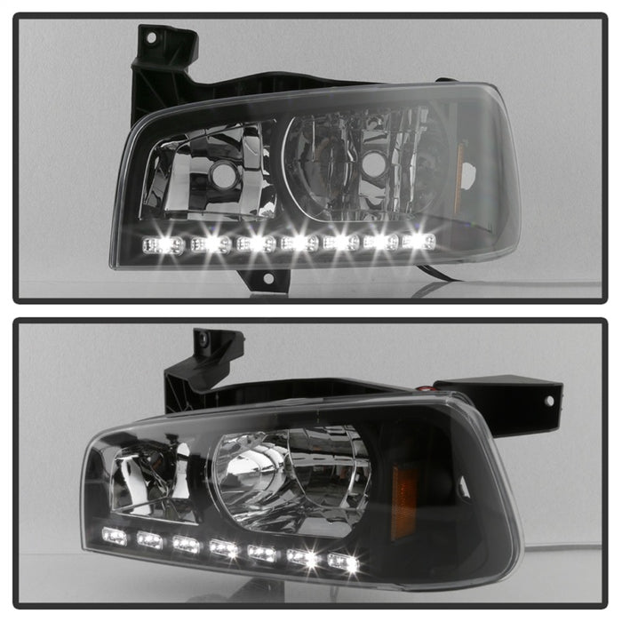 xTune Dodge Charger 06-10 1Pc LED Crystal Headlights Black HD-ON-DCH05-1PC-LED-BK