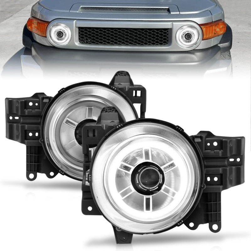 ANZO 2007-2013 Toyota Fj Cruiser Projector Headlights w/ Halo Chrome