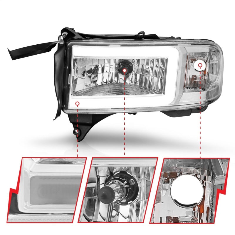 ANZO 94-02 Dodge RAM Crystal Headlight - w/ Light Bar Chrome Housing