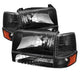 xTune Ford F150/Bronco 92-96 Headlights w/Corner Bumper 6pcs Amber- Black HD-JH-FB92-SET-AM-BK