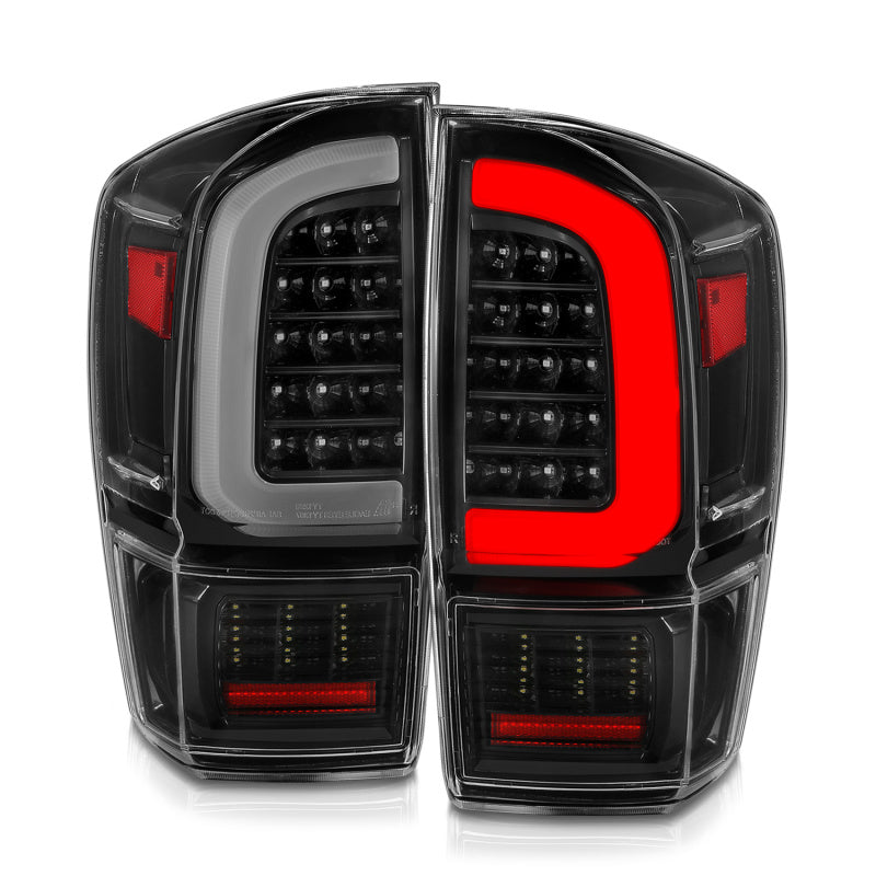 ANZO 16-21 Toyota Tacoma LED Tail Lights - w/ Light Bar Sequential Black Housing & Clear Lens