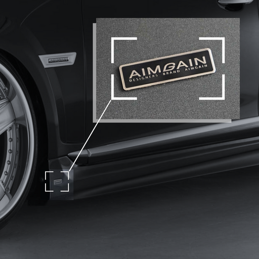 Car with 'AIMGAIN' branding on a dark background