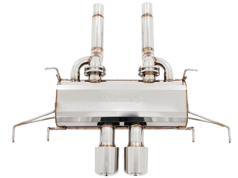 Premium Meisterschaft exhaust system for Cadillac CTS-V Coupe 2011-2015, featuring polished stainless steel construction and dual tips.