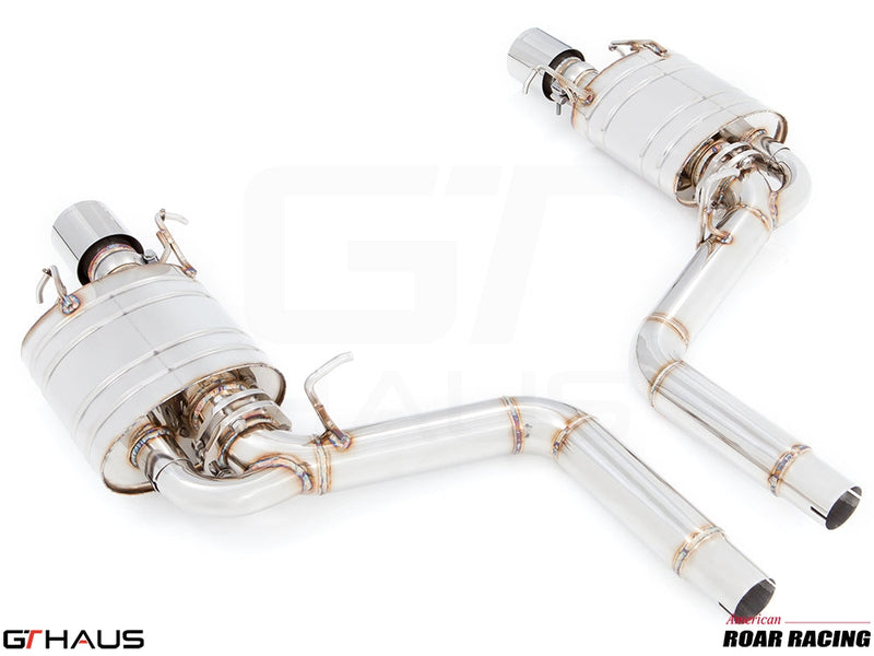 Premium performance exhaust system for Cadillac CTS-V Sedan and Wagon (2008-2015) with polished stainless steel finish.