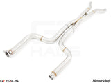 Full cat-back X-pipe for 2016+ Chevrolet Camaro, featuring LSR mid resonator delete pipes for enhanced performance.