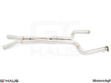 Chevrolet Camaro 2016+ full cat-back X-pipe with LSR mid resonator delete pipes, crafted for enhanced performance and sound.