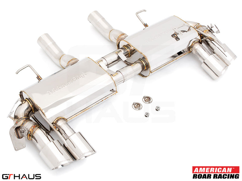 Premium exhaust system for 2017+ Chevrolet Camaro ZL1, featuring polished stainless steel and dual tips for enhanced performance.