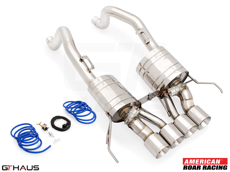 Premium performance exhaust system for Chevrolet Corvette C7 Stingray V8, featuring stainless steel construction and electronic valve control.