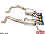 Premium exhaust system for 2015-2019 Chevrolet Corvette C7 Z06 V8, featuring stainless steel construction and blue-tipped tips.