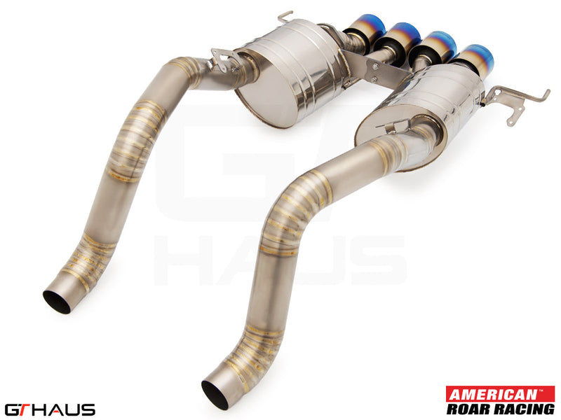 Premium performance exhaust system for 2015-2019 Chevrolet Corvette C7 Z06 V8, featuring stainless steel construction and blue-tipped tips.