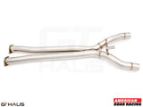 Full cat-back X-pipe for 2019 Chevrolet Corvette C7 ZR1, featuring LSR mid resonator delete pipes for enhanced performance.