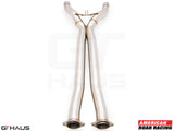 Full cat-back X-pipe for 2019 Chevrolet Corvette C7 ZR1, featuring LSR mid resonator delete pipes in stainless steel.