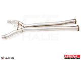Full cat-back X-pipe for 2019 Chevrolet Corvette C7 ZR1, featuring LSR mid resonator delete pipes for enhanced performance.