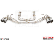 Premium performance exhaust system for Chevrolet Corvette C8 Stingray/E-Ray V8, featuring stainless steel construction and dual tips.
