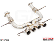 High-performance exhaust system for 2023+ Chevrolet Corvette C8 Z06 V8, featuring stainless steel construction and quad tips.