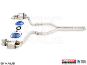 Premium performance exhaust system for Dodge Challenger DEMON, Redeye, and Jail Break models, featuring stainless steel construction.