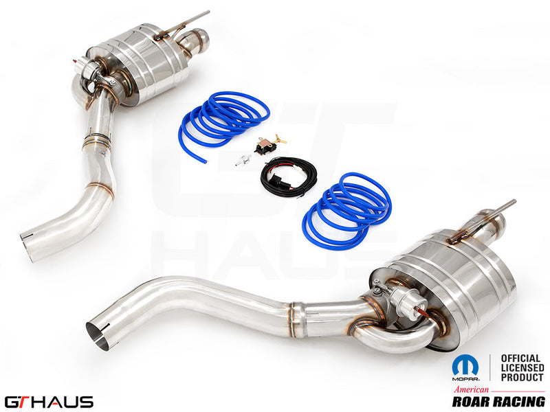 Premium performance exhaust system for Dodge Challenger DEMON, Redeye, and Jail Break models, featuring stainless steel construction.