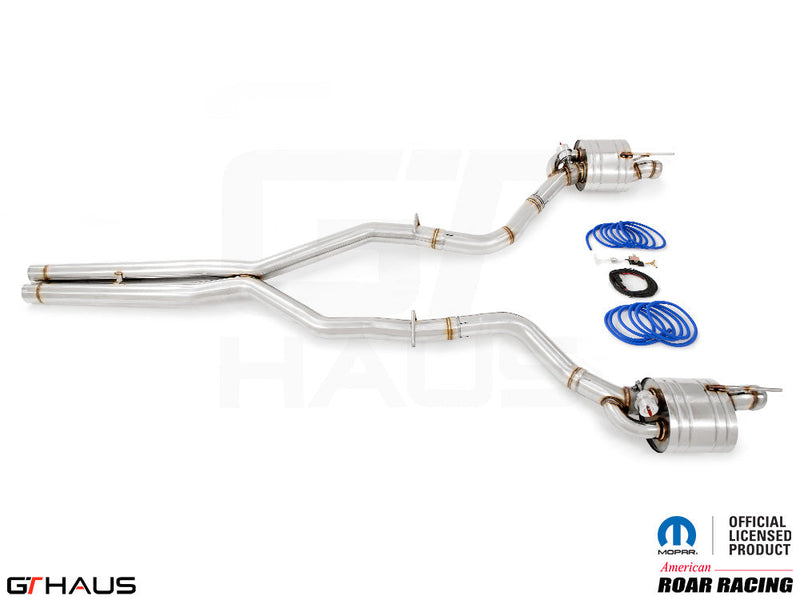 Premium performance exhaust system for Dodge Challenger DEMON, Redeye, and Jail Break models, featuring stainless steel construction.