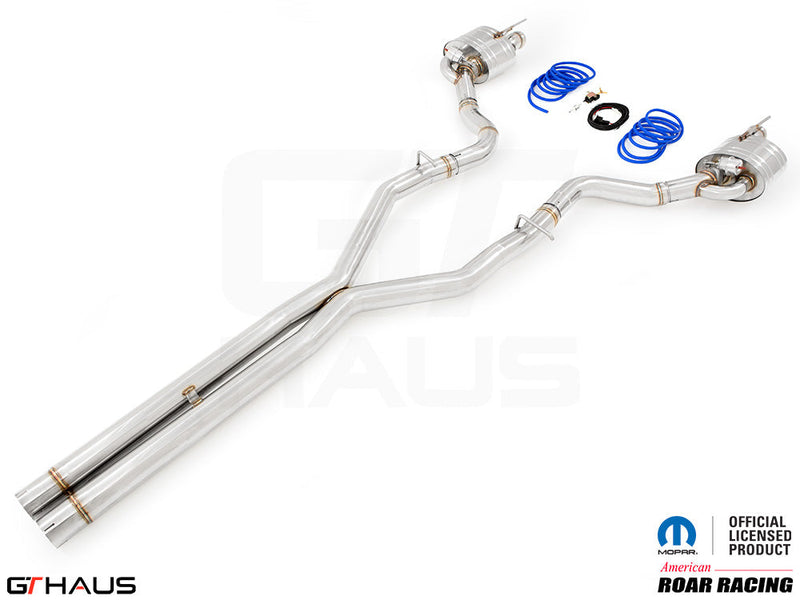 Premium performance exhaust system for Dodge Challenger DEMON, Redeye, and Jail Break models, featuring stainless steel construction.