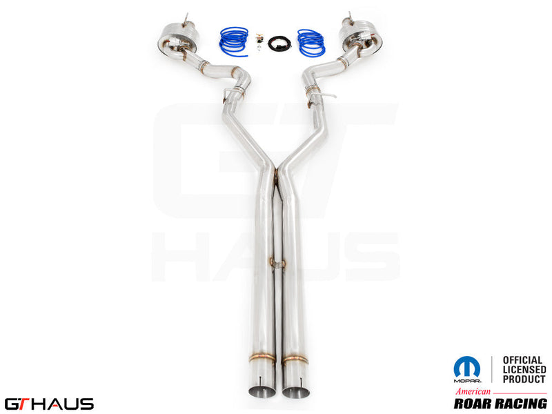 Premium performance exhaust system for Dodge Challenger DEMON, Redeye, and Jail Break models, featuring stainless steel construction.