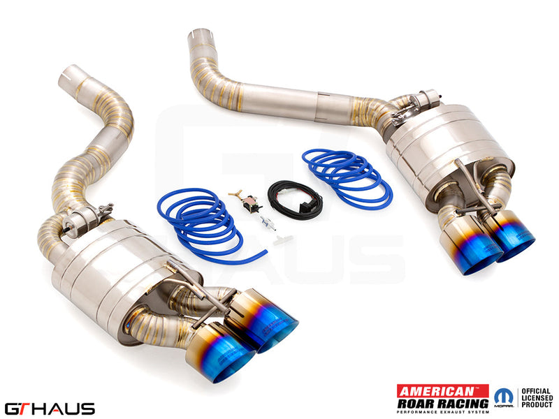 Premium exhaust system for Dodge Challenger DEMON/Redeye/Jail Break (2017+) with electronic valve control and stainless steel finish.
