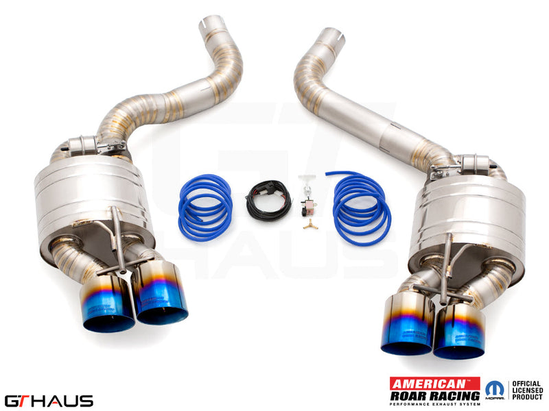 Premium exhaust system for Dodge Challenger DEMON/Redeye/Jail Break (2017+) featuring dual tips and electronic valve control.