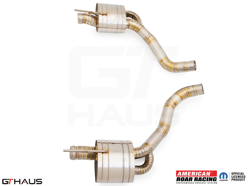 Premium performance exhaust system for Dodge Challenger DEMON, Redeye, and Jail Break models, featuring stainless steel construction.