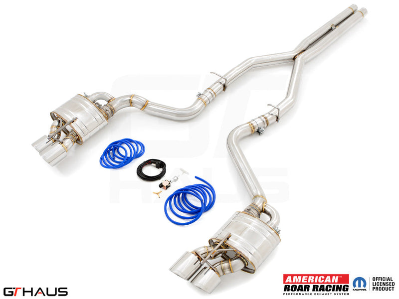 Premium performance exhaust system for Dodge Challenger SRT8, Scat-pack, and Hellcat 707, featuring stainless steel construction.