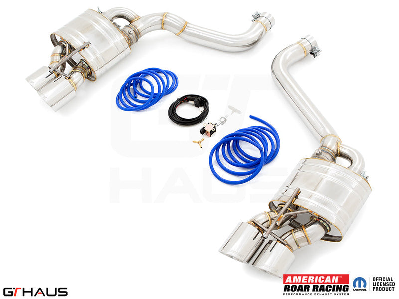 Premium performance exhaust system for Dodge Challenger SRT8, Scat-pack, and Hellcat 707, featuring stainless steel construction.
