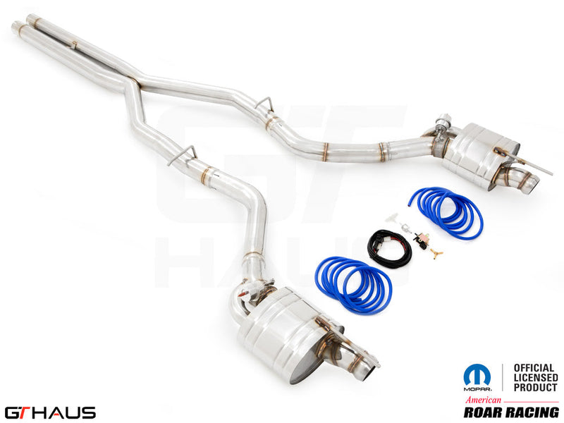 Premium performance exhaust system for Dodge Challenger SRT8, Scat-pack, and Hellcat 707, featuring stainless steel construction.