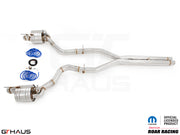 Premium performance exhaust system for Dodge Challenger SRT8, Scat-pack, and Hellcat 707, featuring stainless steel construction.