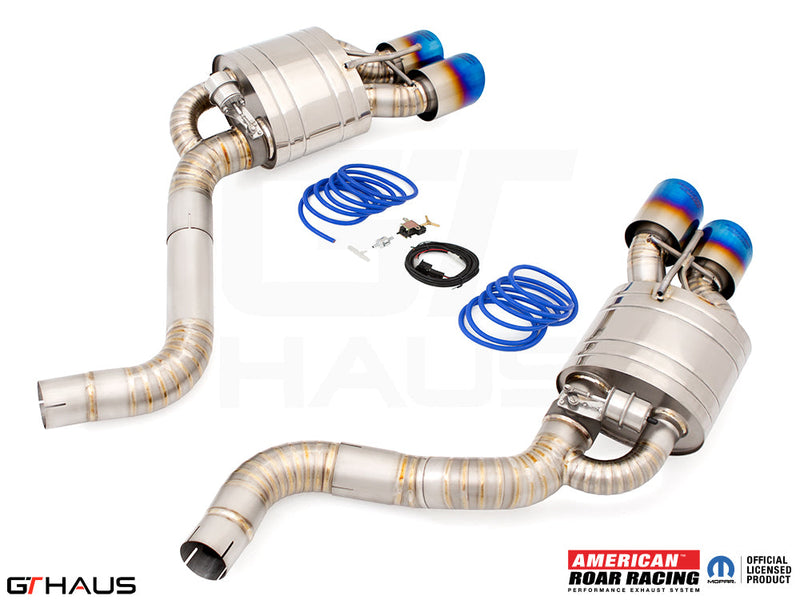 Premium performance exhaust system for Dodge Challenger SRT8, Scat-pack, and Hellcat 707, featuring stainless steel construction.
