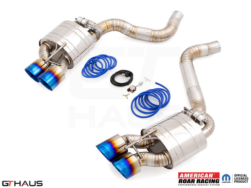 Premium performance exhaust system for Dodge Challenger SRT8, Scat-pack, and Hellcat 707, featuring stainless steel construction.