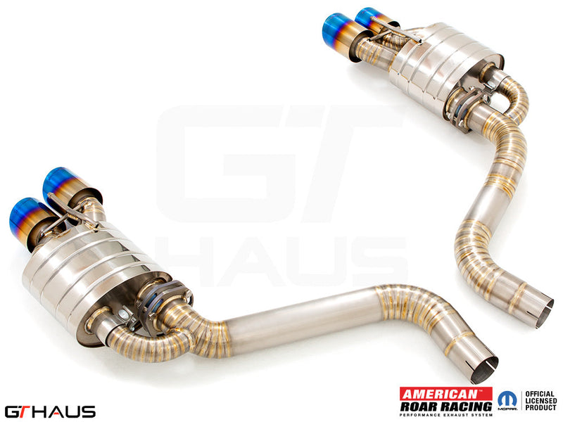 Premium performance exhaust system for Dodge Challenger SRT8, Scat-pack, and Hellcat 707, featuring stainless steel construction.