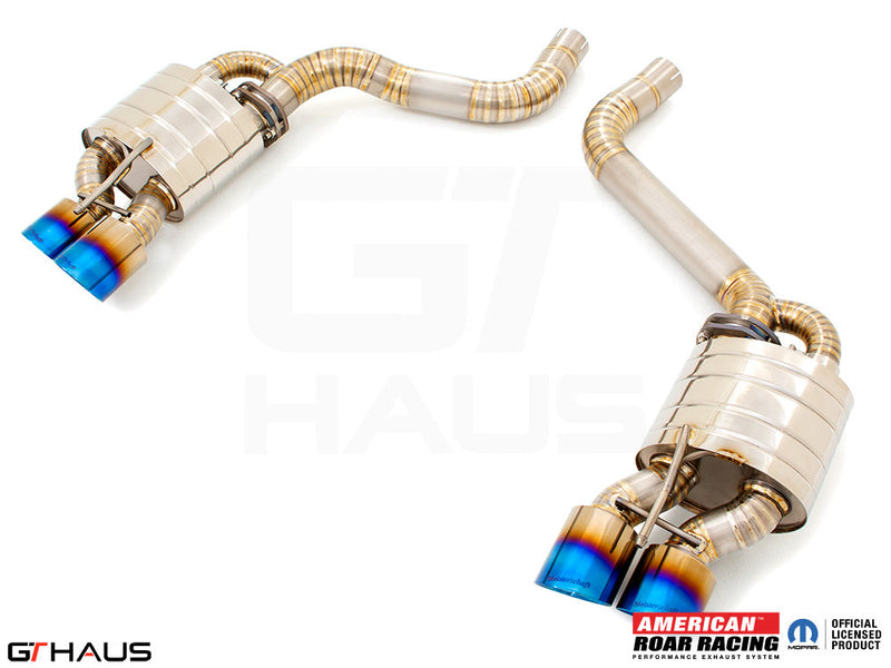 Premium performance exhaust system for Dodge Challenger SRT8, Scat-pack, and Hellcat 707, featuring stainless steel construction.