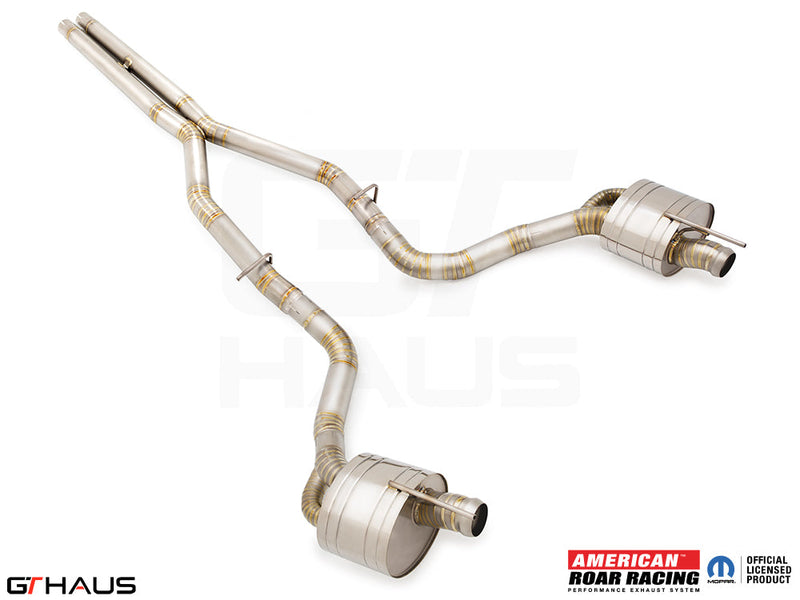 Premium performance exhaust system for Dodge Challenger SRT8, Scat-pack, and Hellcat 707, featuring stainless steel construction.