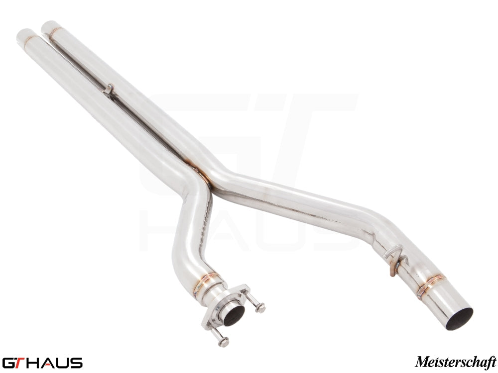 Stainless steel catback X-pipe resonator delete for 2008-2014 Dodge Challenger SRT8 with 6.1 and 6.4 HEMI V8 engines.