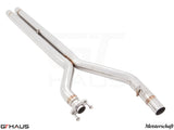 Stainless steel catback X-pipe resonator delete for 2008-2014 Dodge Challenger SRT8 with 6.1 and 6.4 HEMI V8 engines.