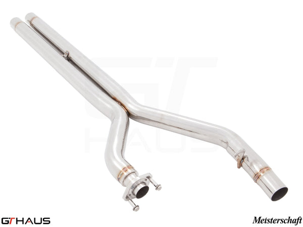 Stainless steel catback X-pipe resonator delete for 2008-2014 Dodge Challenger SRT8 with 6.1 and 6.4 HEMI V8 engines.