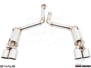 Premium performance exhaust system for Dodge Challenger SRT8, featuring polished stainless steel and dual tips.