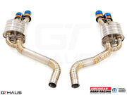 Premium performance exhaust system for Dodge Challenger SRT8 featuring dual tips and stainless steel construction.