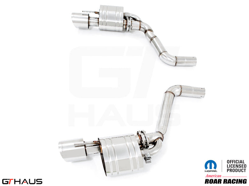 Premium performance exhaust system for Dodge Charger SRT8, Scat-pack, Hellcat 707, and Redeye models, showcasing stainless steel construction.