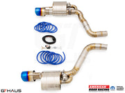 Premium performance exhaust system for Dodge Charger SRT8, Scat-pack, Hellcat 707, and Redeye 2015+, featuring blue-tipped tips.