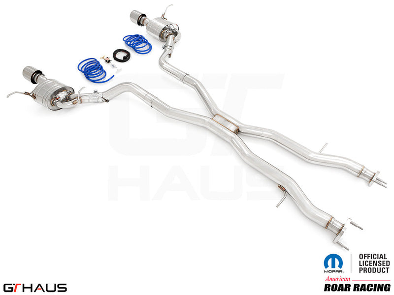 Premium performance exhaust system for 2012+ Dodge Durango R/T with 5.7 HEMI V8, featuring stainless steel construction.