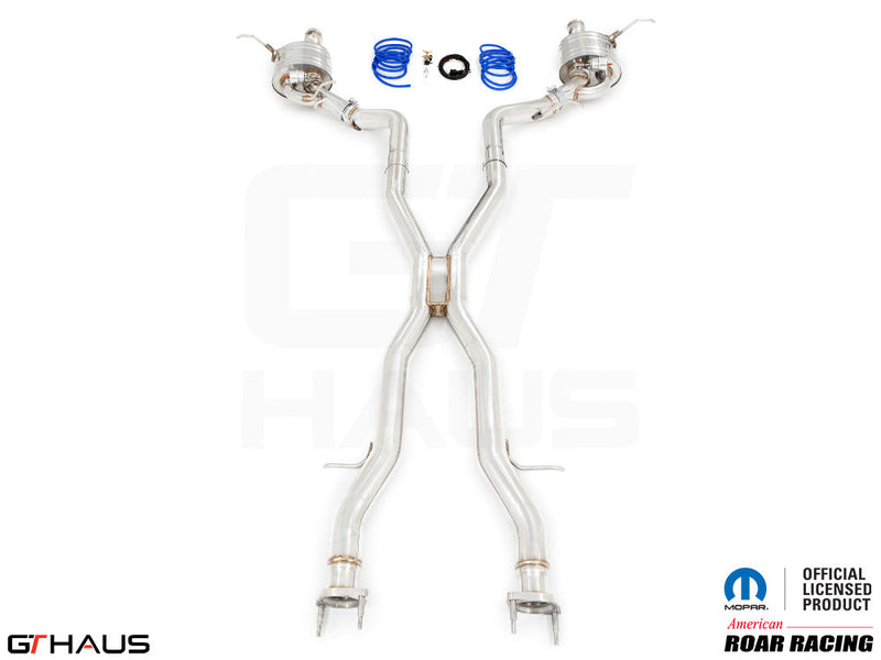 Premium performance exhaust system for 2012+ Dodge Durango R/T with 5.7 HEMI V8, featuring stainless steel construction.